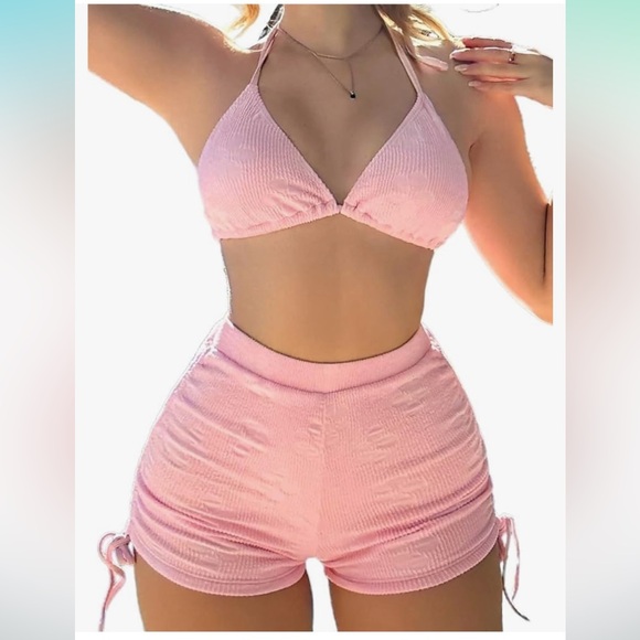 Amazon Other - Pink Triangle Bikini Shorts Set